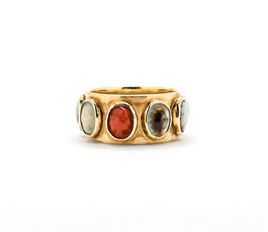 14K Gold Antique Shell Cameo Eternity Ring with 9 hand carved cameos.