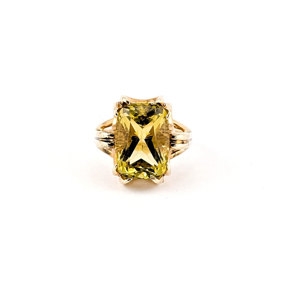 Vintage 14K Gold Cushion-Cut Lemon Quartz Ring