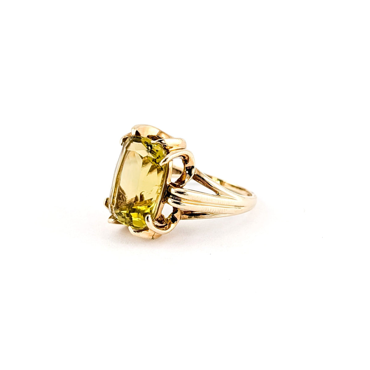 Vintage 14K Gold Cushion-Cut Lemon Quartz Ring