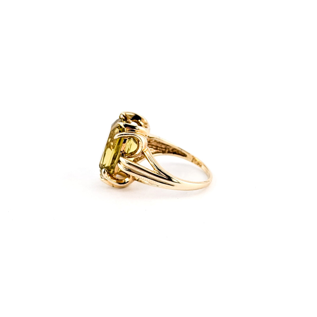 Vintage 14K Gold Cushion-Cut Lemon Quartz Ring