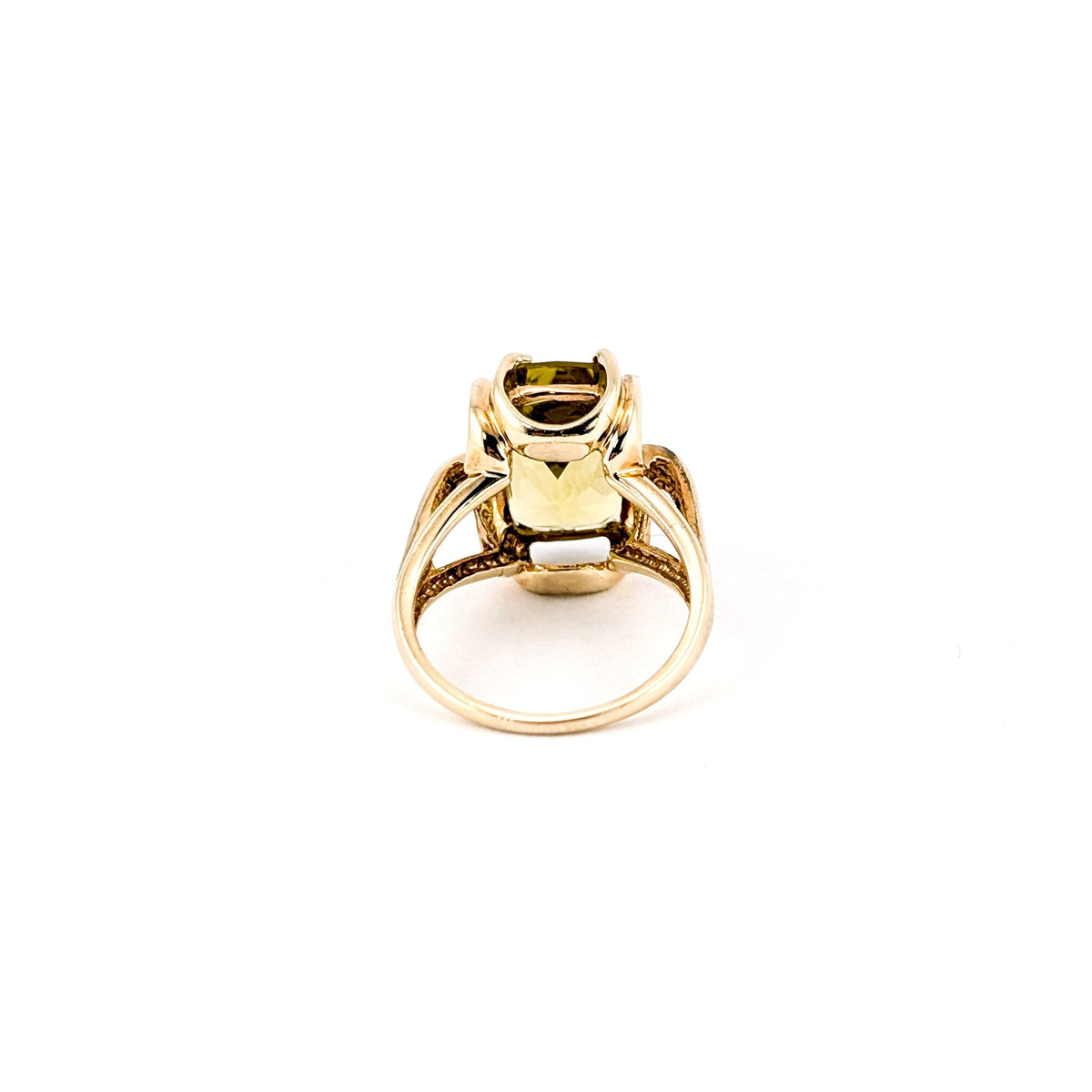 Vintage 14K Gold Cushion-Cut Lemon Quartz Ring