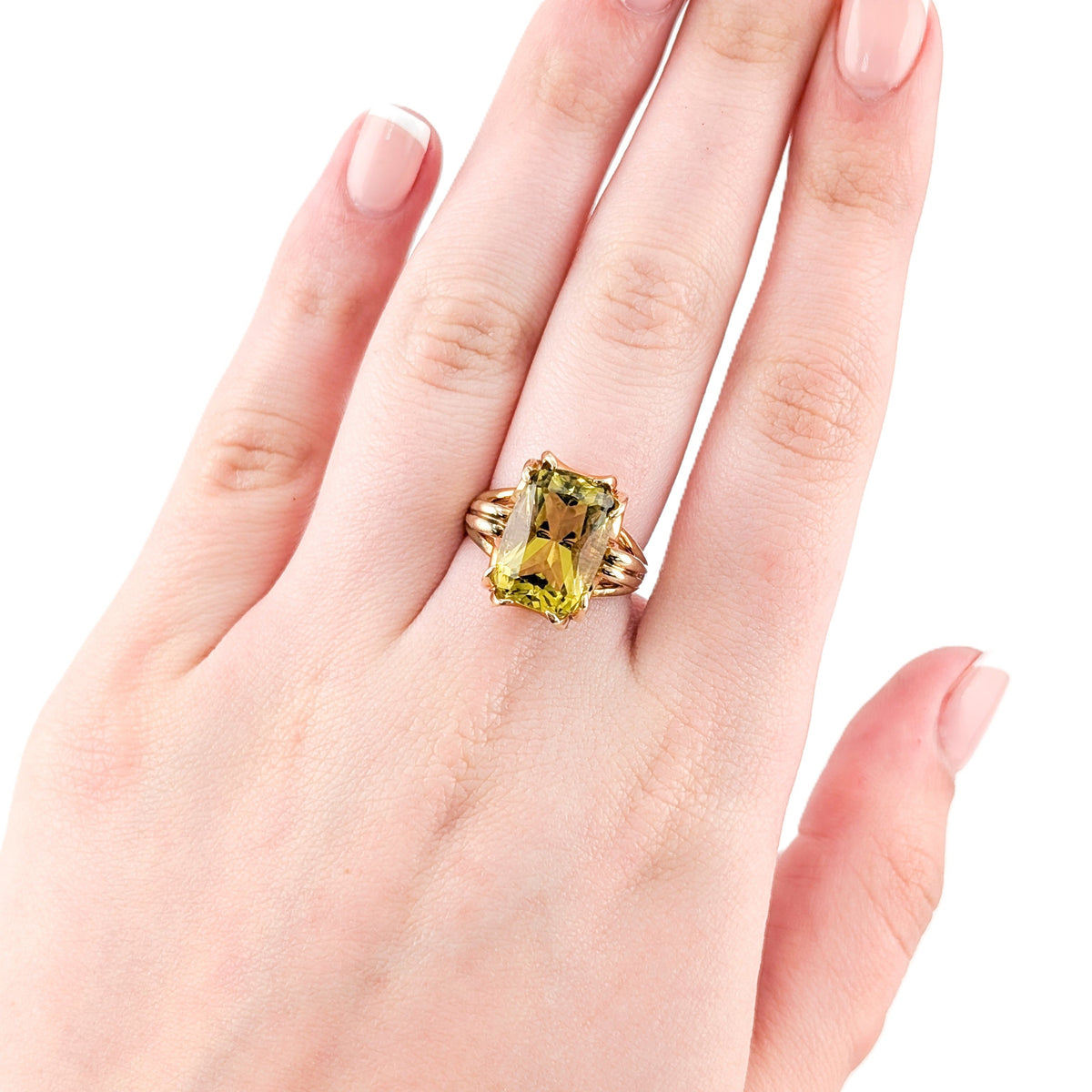 Vintage 14K Gold Cushion-Cut Lemon Quartz Ring