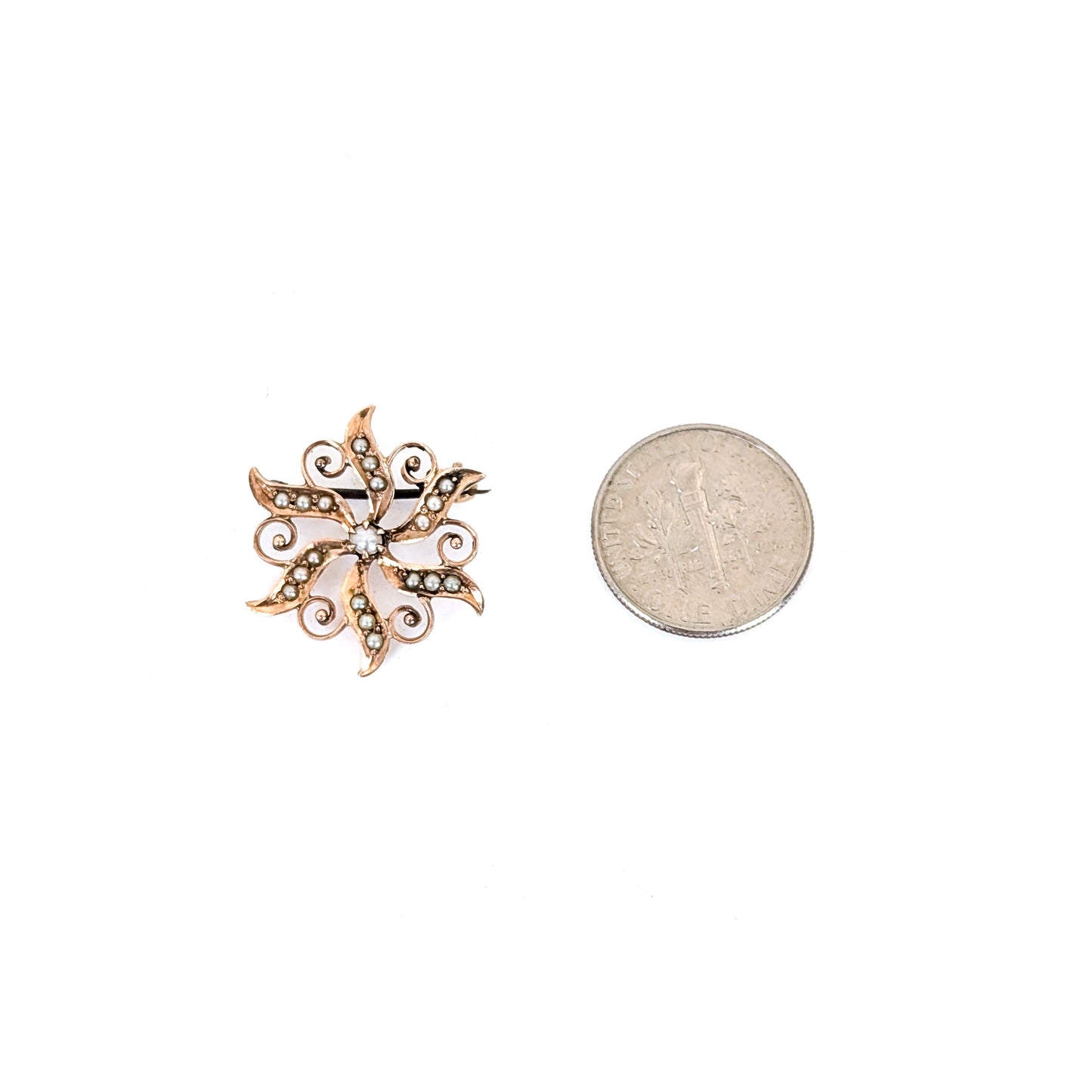 Antique 10K Rose Gold Seed Pearl Star Brooch