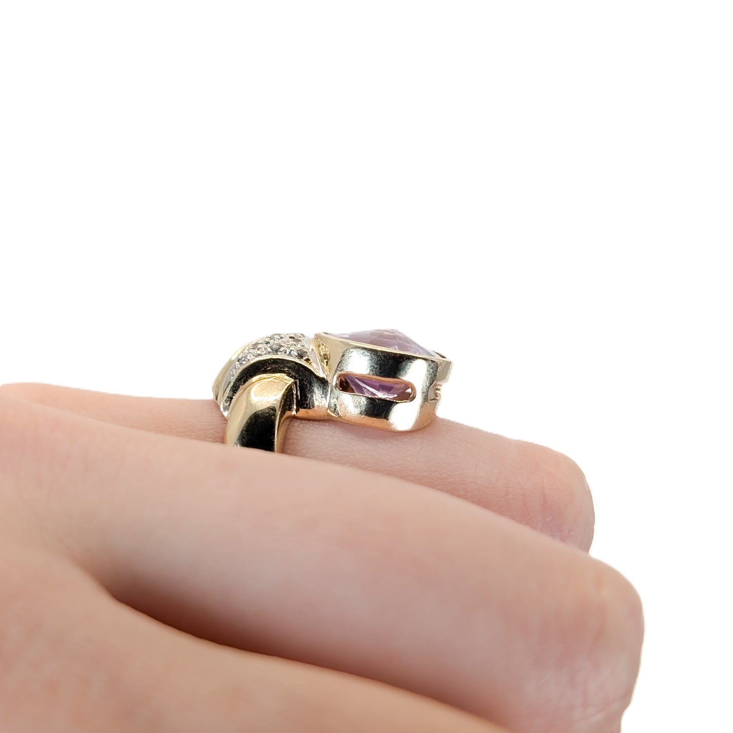 14K Gold Amethyst & Diamond Statement Ring