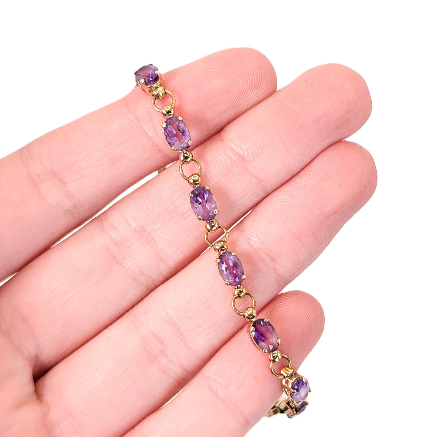 Vintage 14K Gold Amethyst Link Bracelet