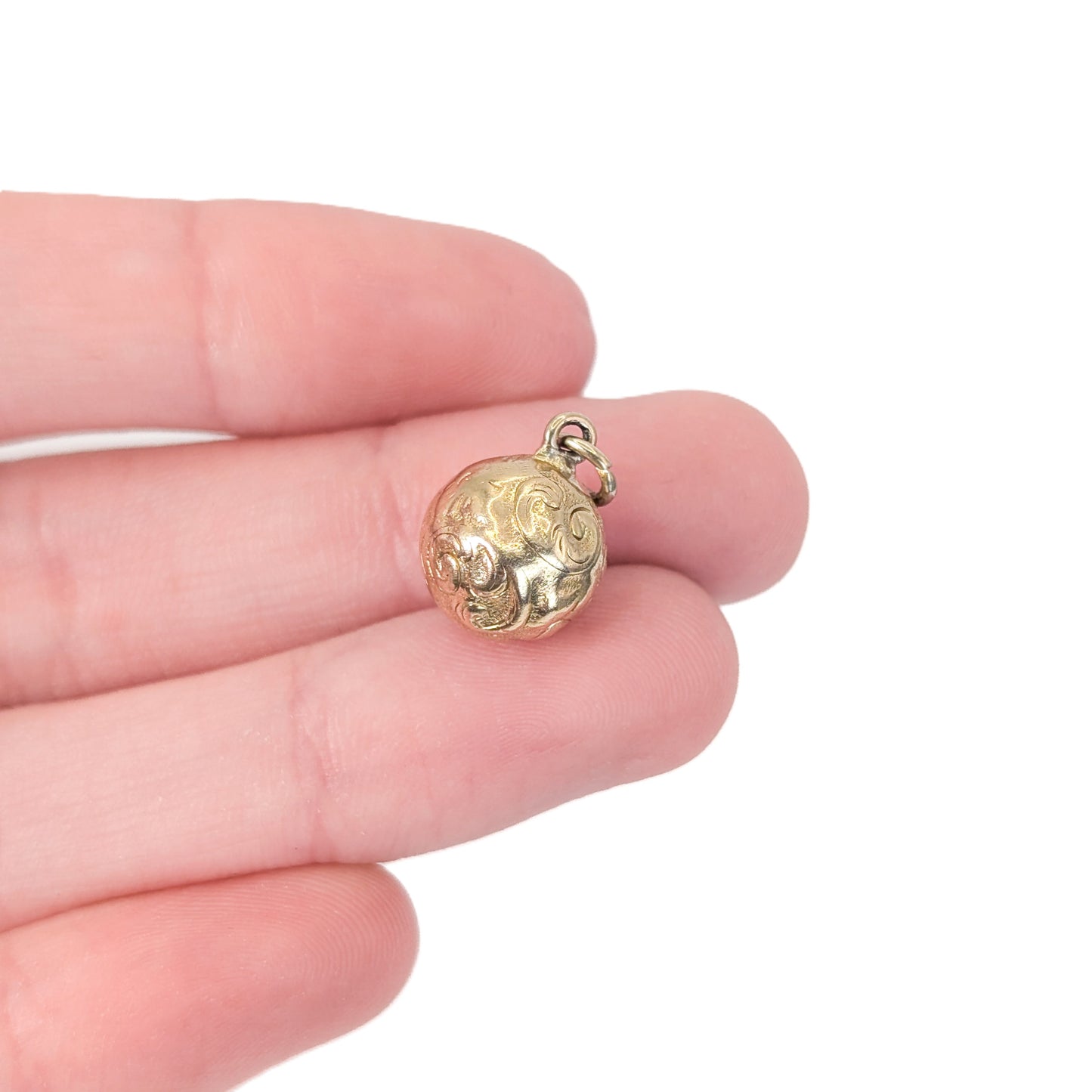 Antique 18K Gold Engraved Orb Charm – Victorian Repoussé Ball Pendant