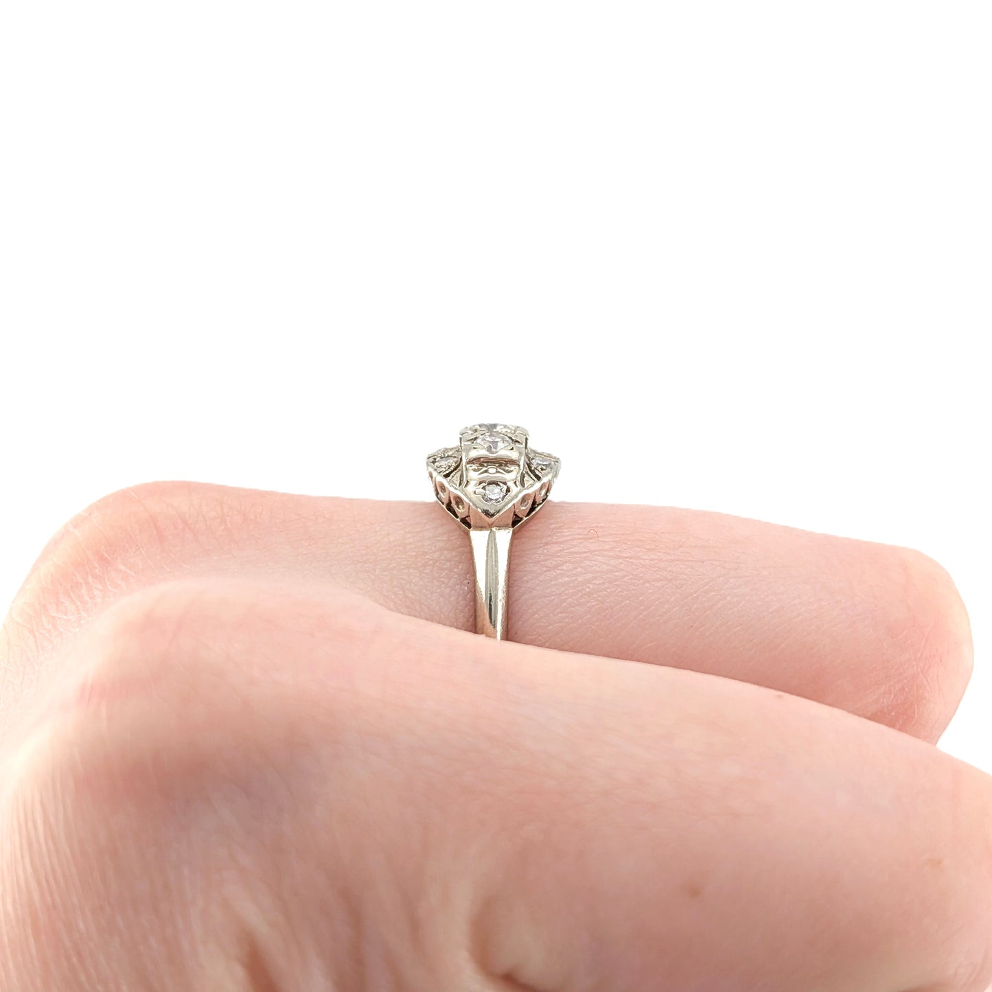 Vintage 14K White Gold Old European Cut Diamond Ring