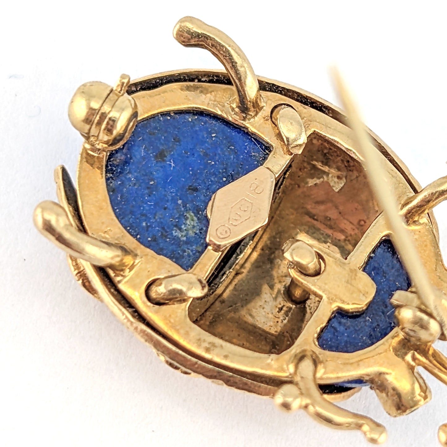 Vintage 18K Gold Lapis Lazuli & Emerald Beetle Brooch