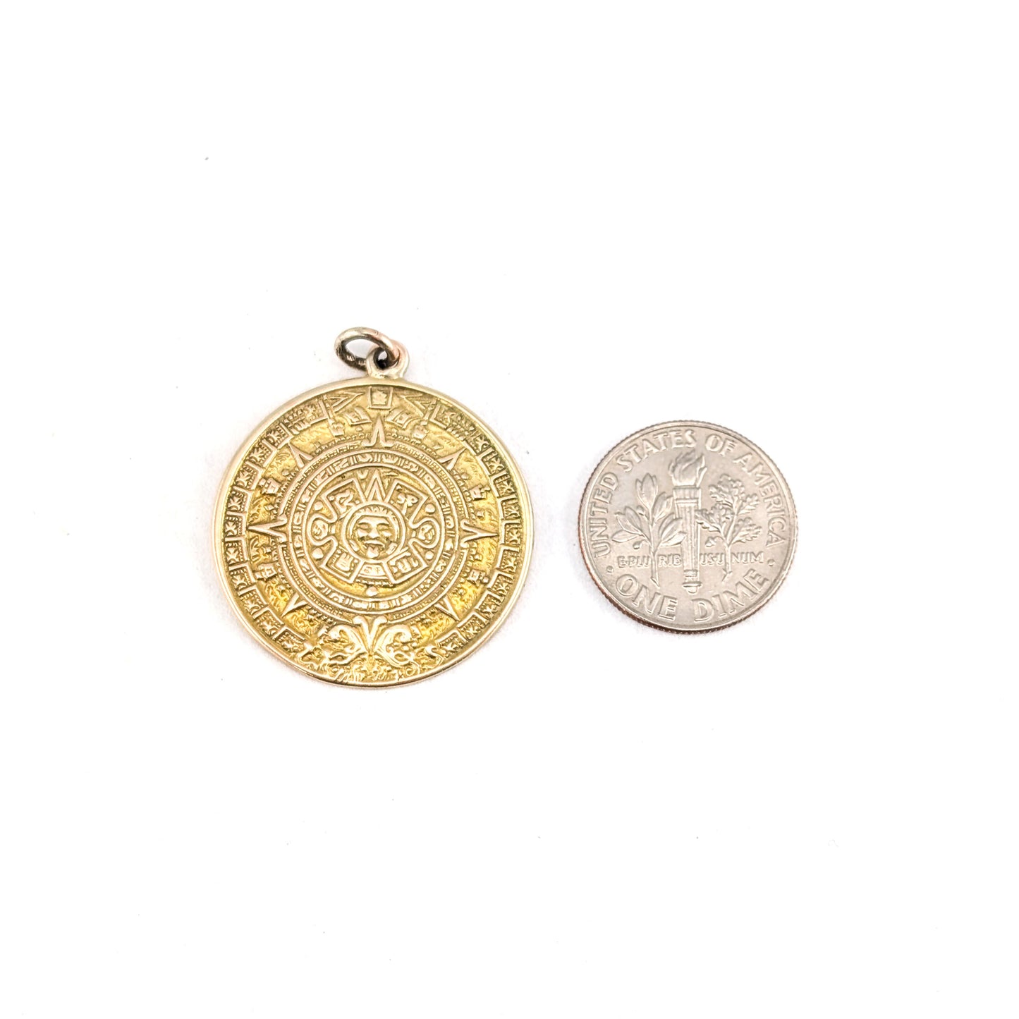 Vintage 14K Gold Aztec Calendar Pendant – Sun God Medallion