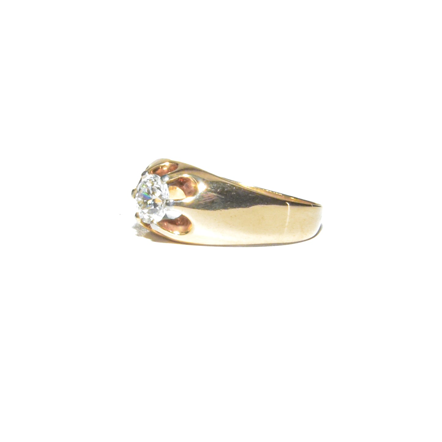 Antique 14K Belcher Set Old Euro Diamond Solitaire Ring