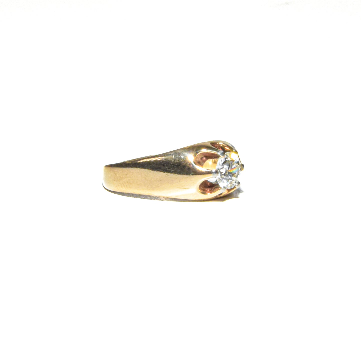 Antique 14K Belcher Set Old Euro Diamond Solitaire Ring