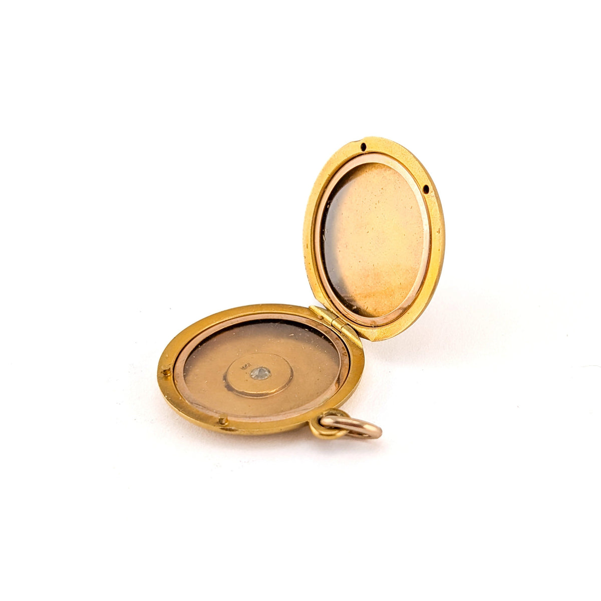 Antique 14K Gold Diamond Starburst Round Locket Pendant - Monogrammed "W"