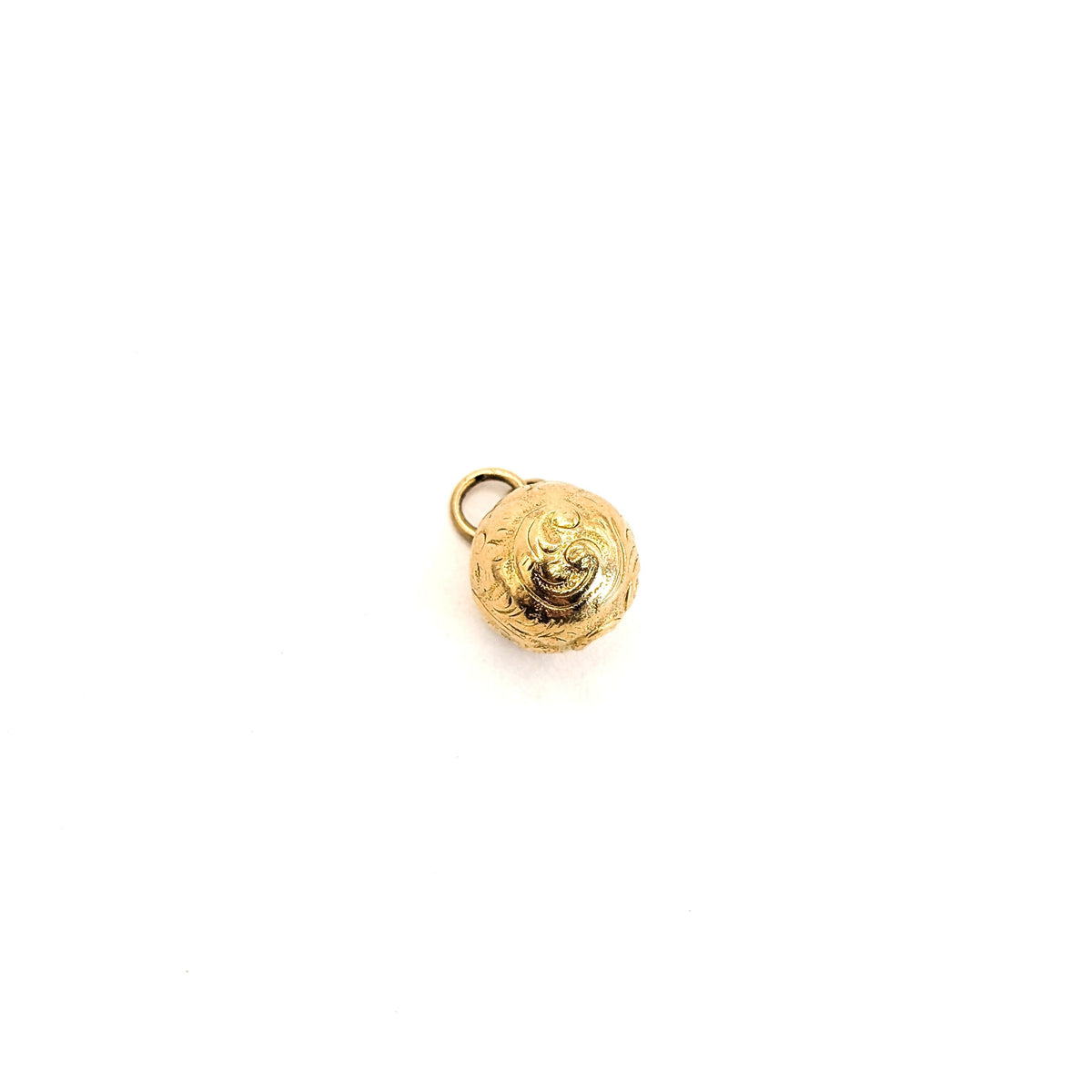 Antique 18K Gold Engraved Orb Charm – Victorian Repoussé Ball Pendant