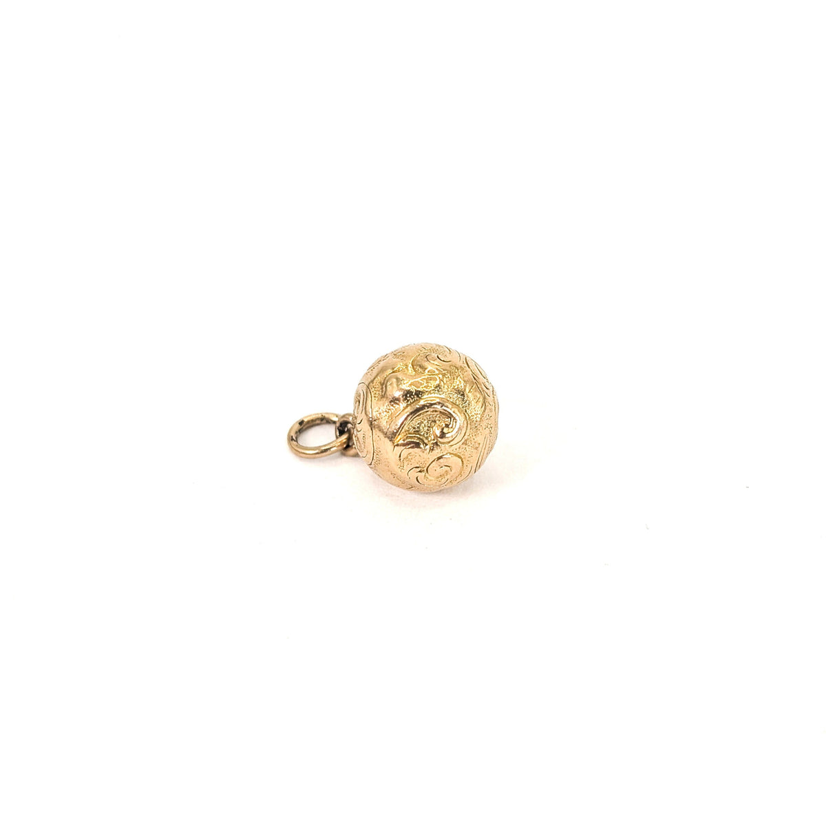 Antique 18K Gold Engraved Orb Charm – Victorian Repoussé Ball Pendant