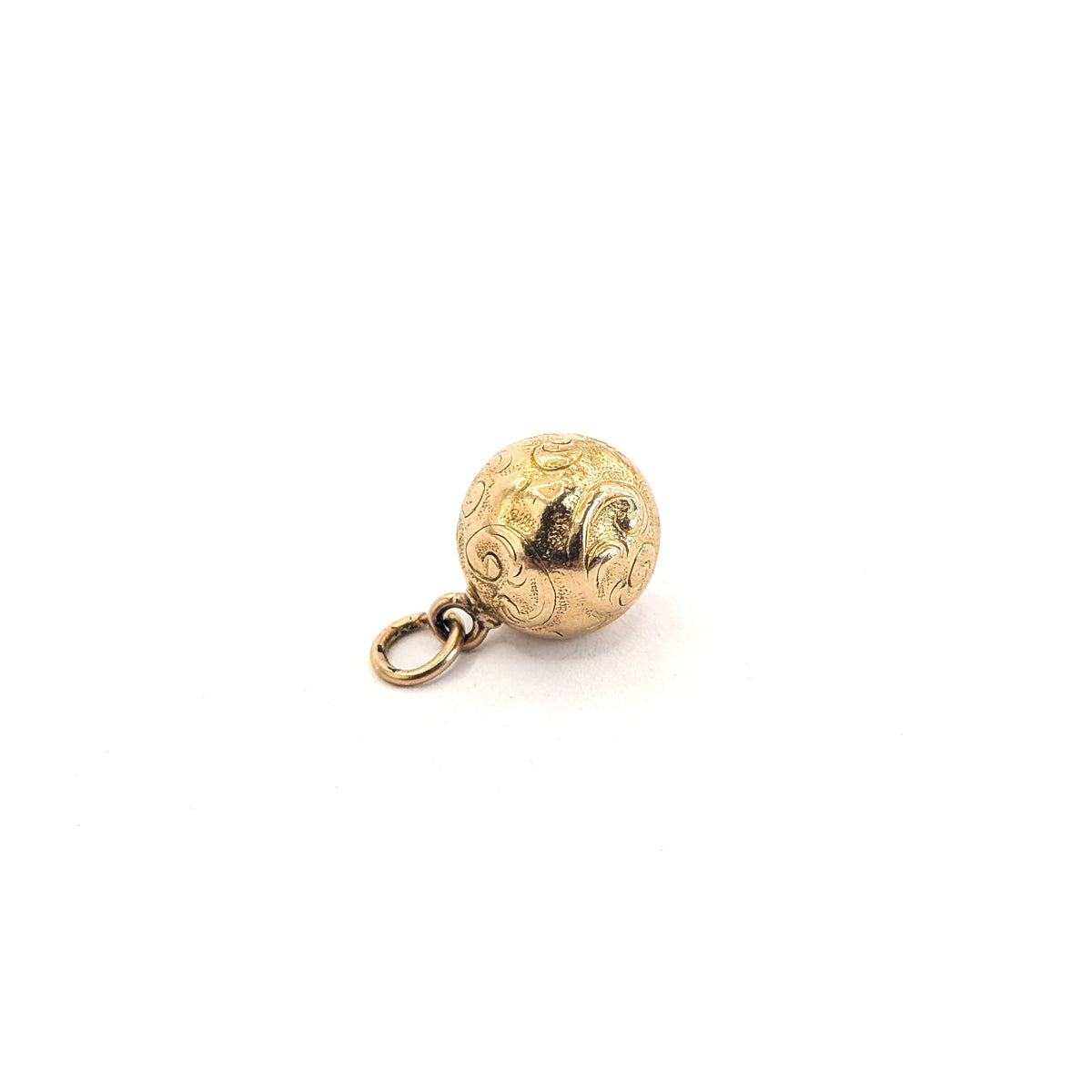 Antique 18K Gold Engraved Orb Charm – Victorian Repoussé Ball Pendant