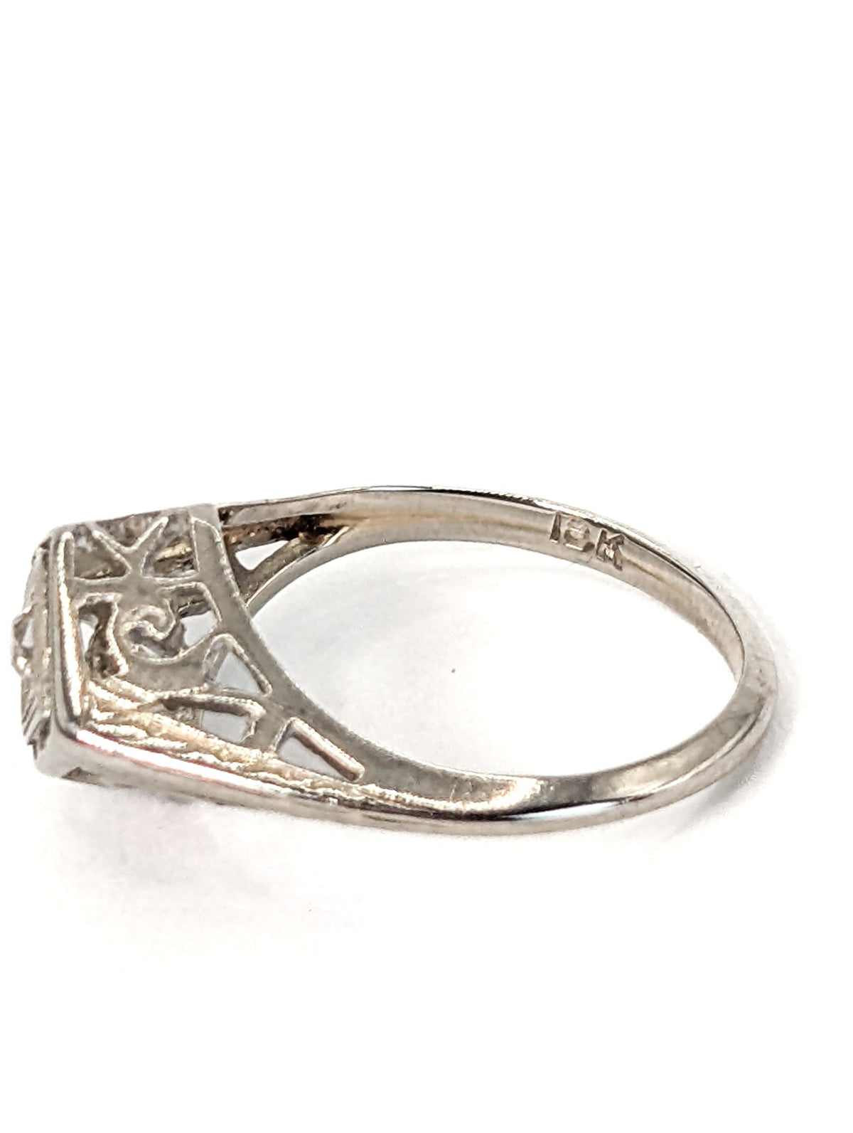 Antique 18K White Gold Old Mine Cut Diamond Ring