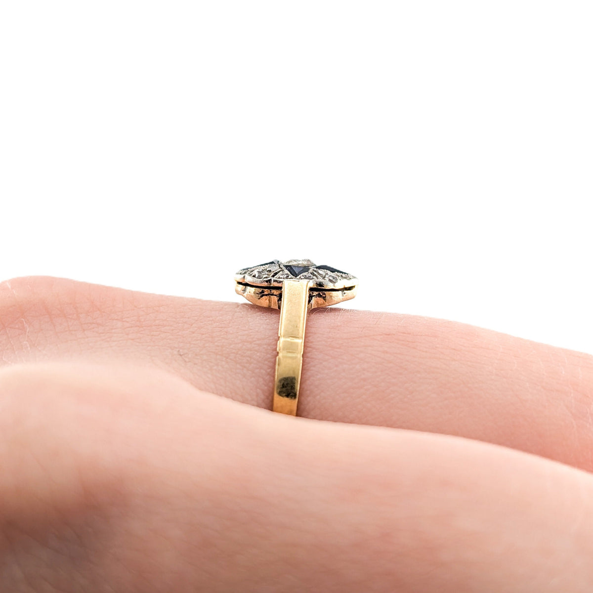 Antique Diamond & Sapphire Ring - 18K Gold/Platinum - Old Euro Cut - Art Deco