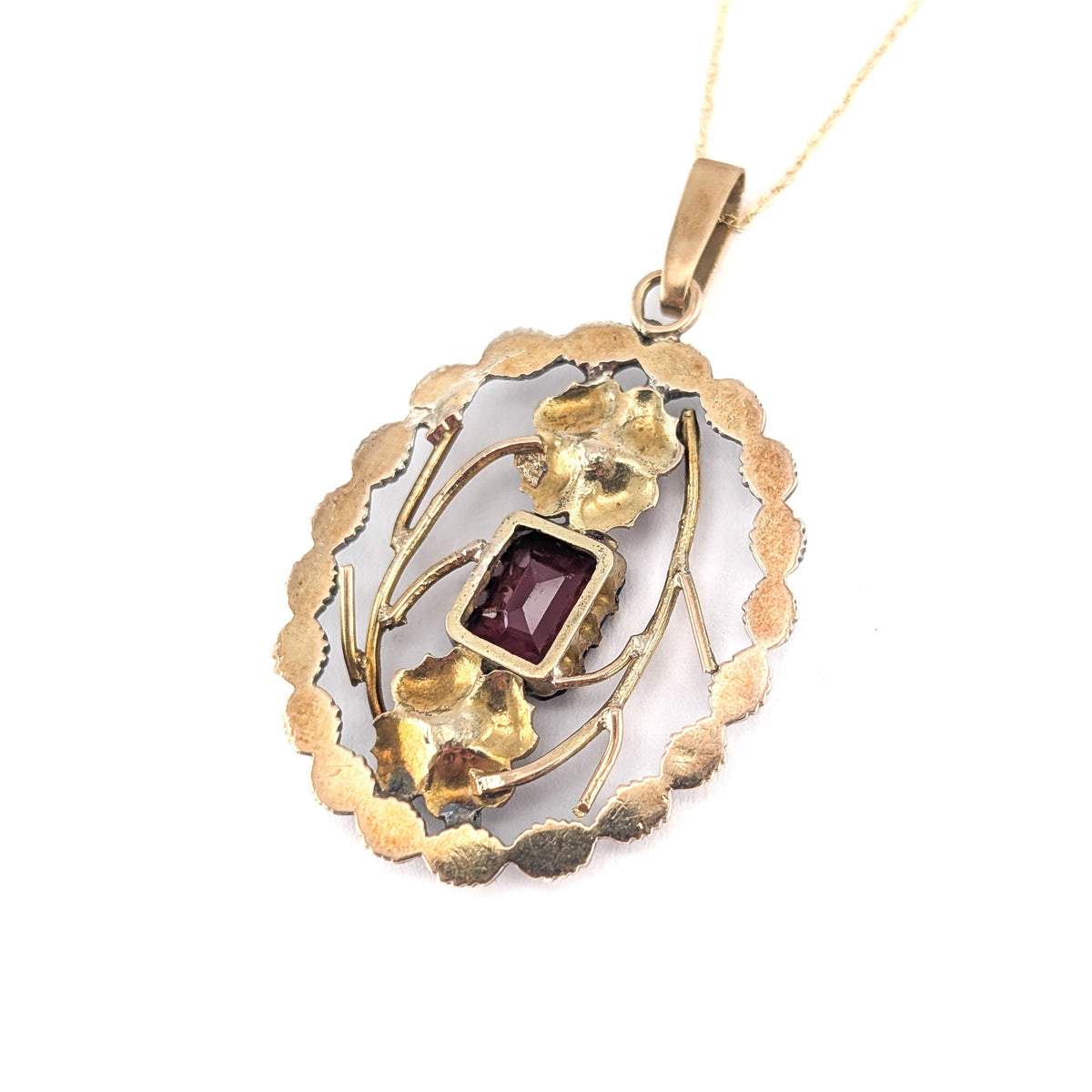 Antique Georgian Garnet, Seed Pearl & Rose Cut Diamond Pendant, 14K Gold/Silver