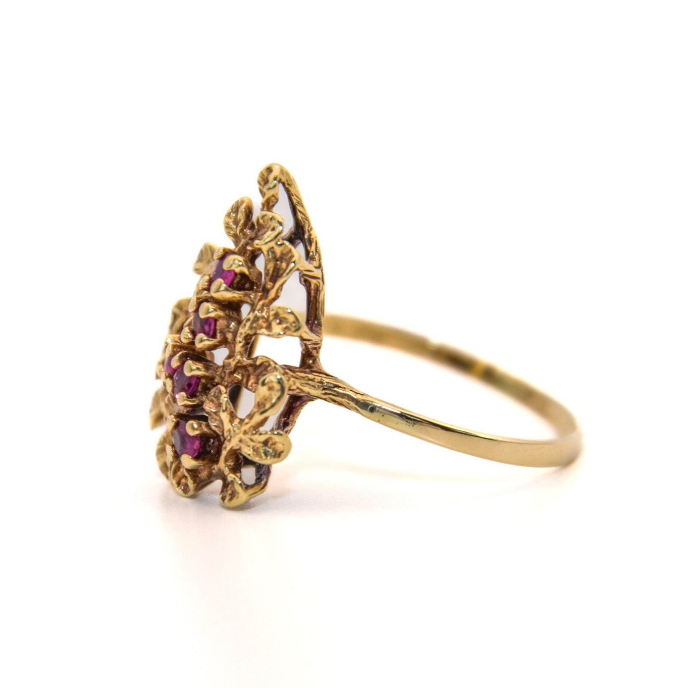 Vintage 14K Gold Ruby Vine Floral Ring