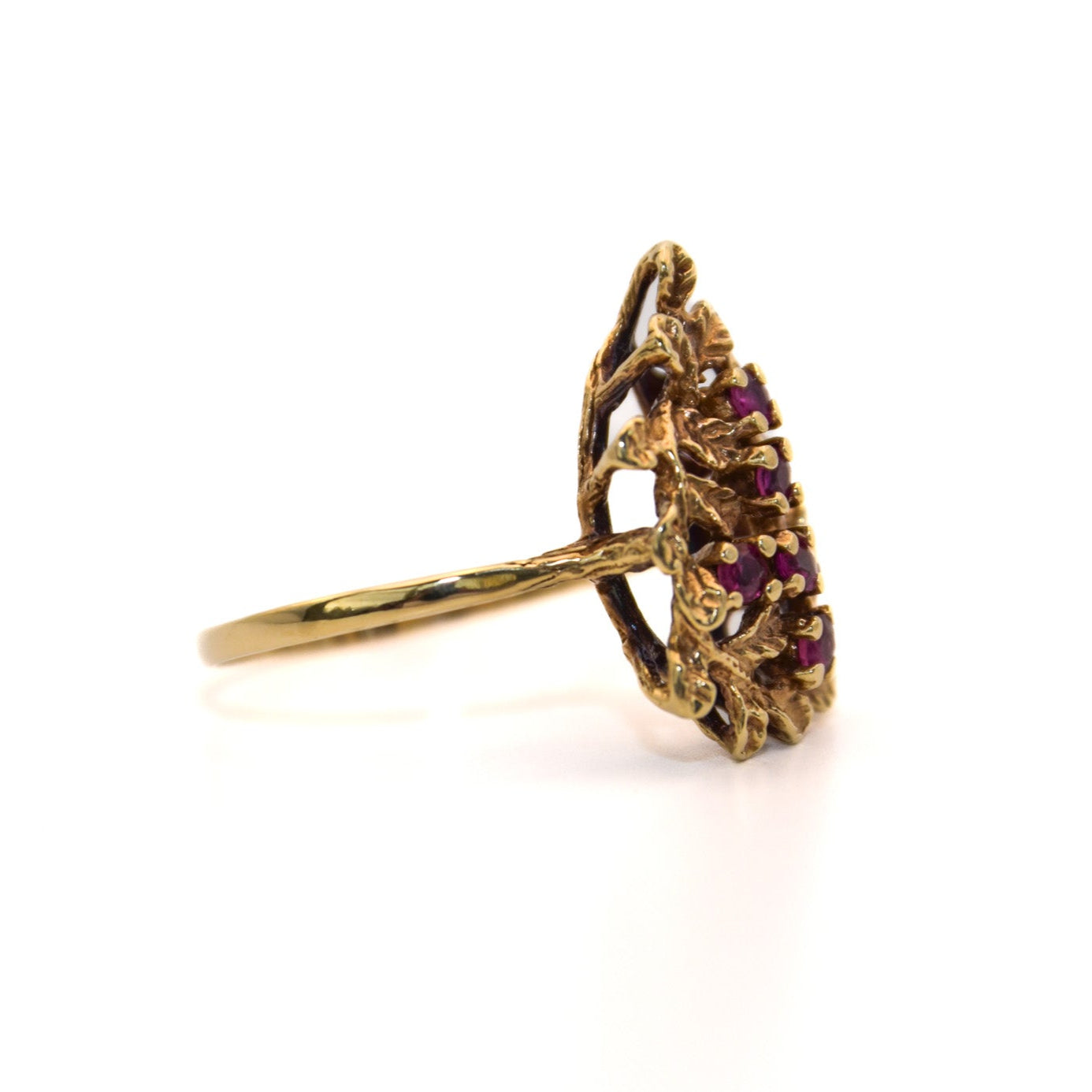 Vintage 14K Gold Ruby Vine Floral Ring