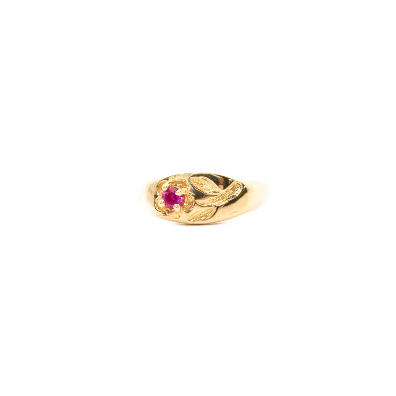 14k Gold Petite Floral Synthetic Ruby Ring