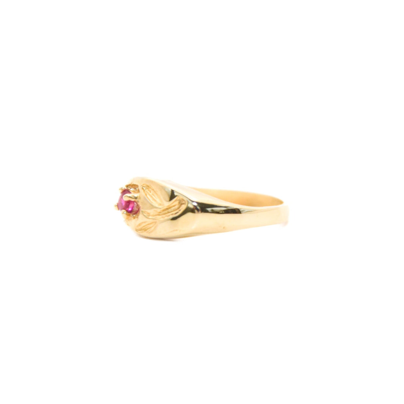 14k Gold Petite Floral Synthetic Ruby Ring