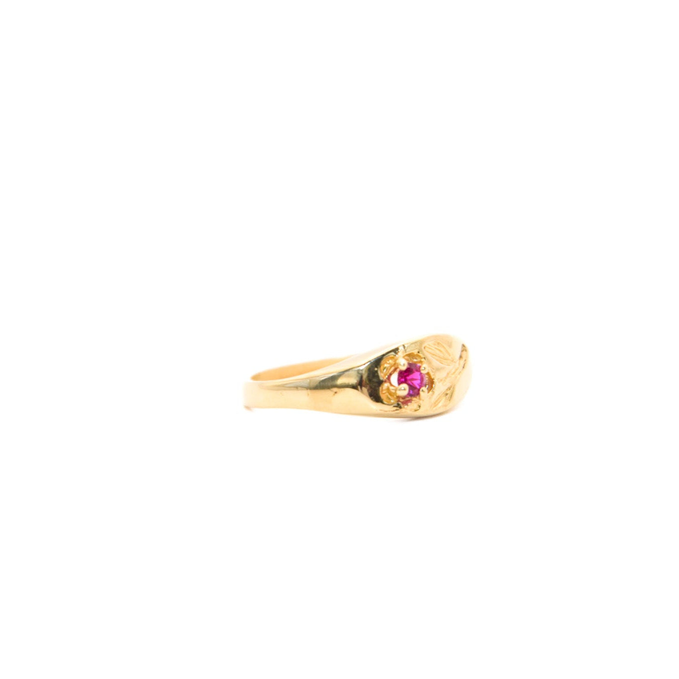 14k Gold Petite Floral Synthetic Ruby Ring