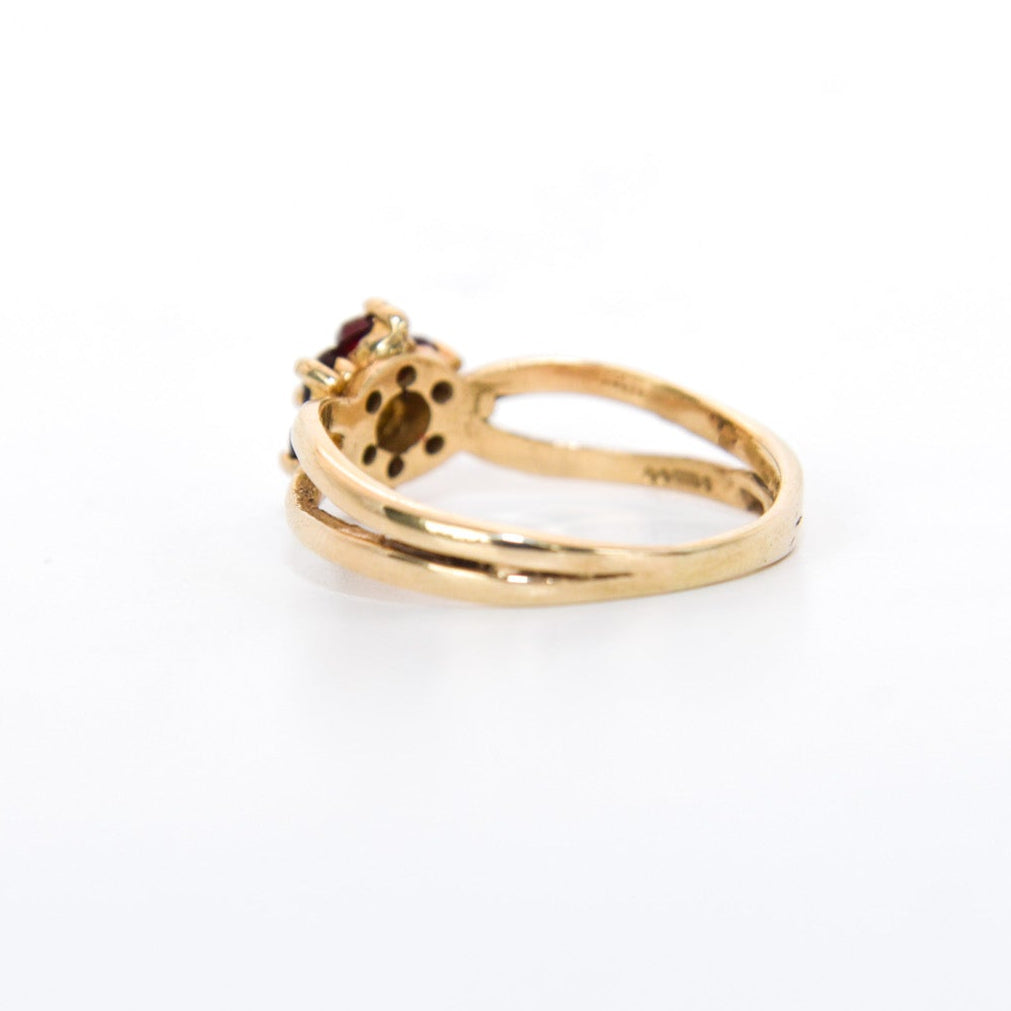 9k Gold Garnet Flower Ring with Citrine Center