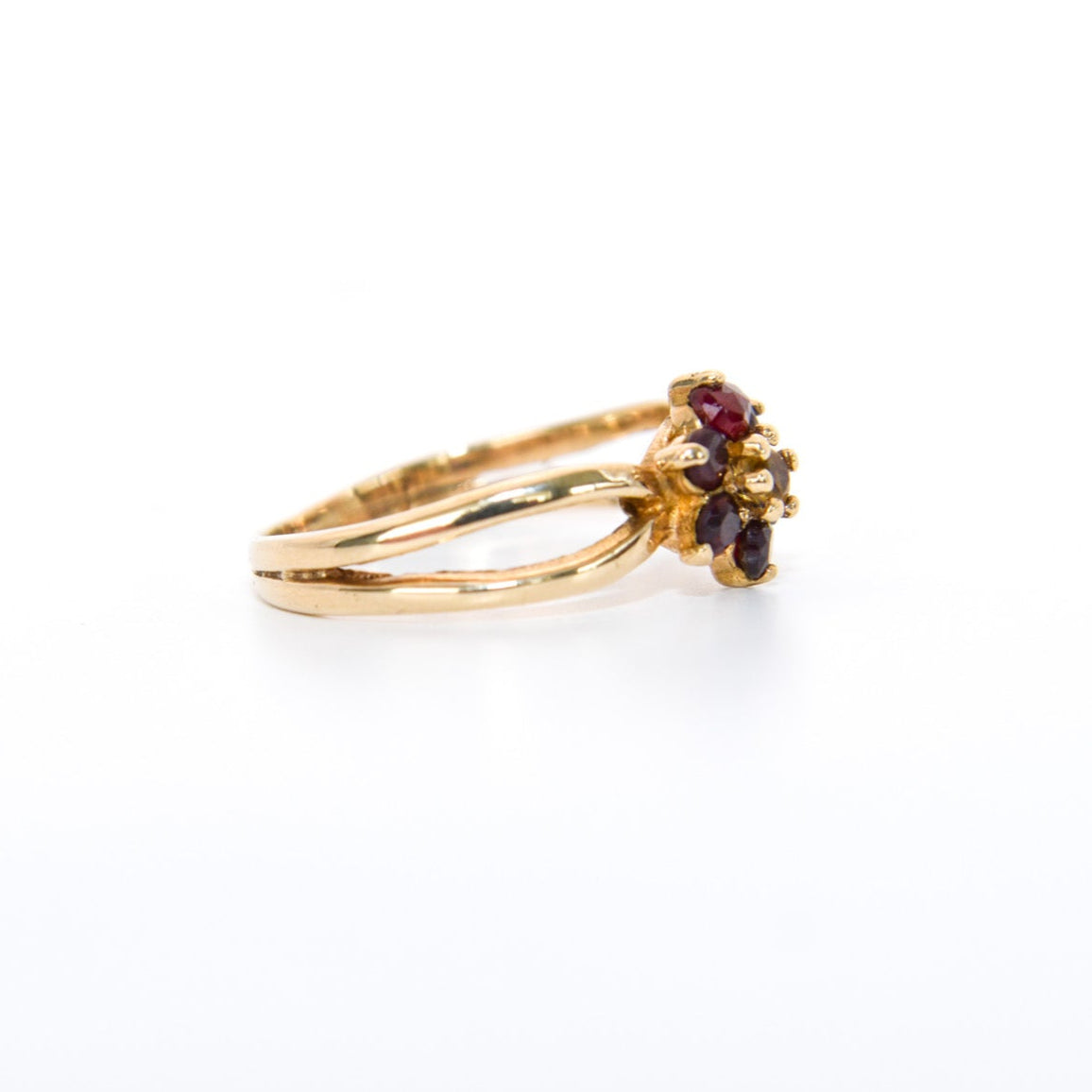9k Gold Garnet Flower Ring with Citrine Center