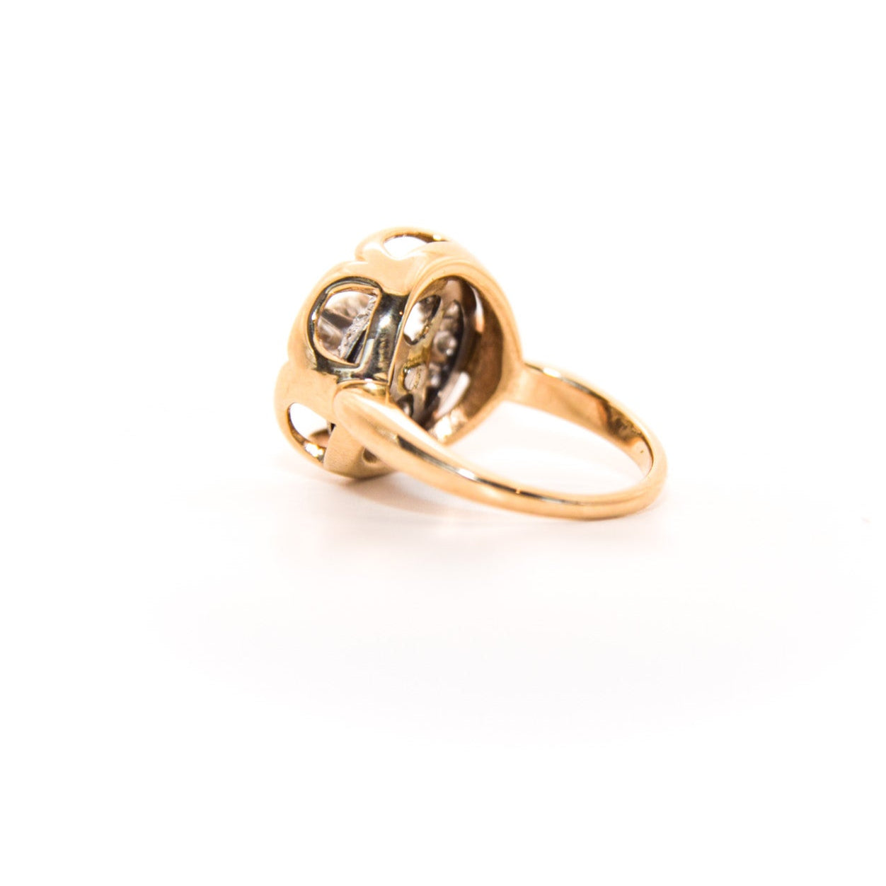 Vintage Diamond Ring, Where an Art Deco-era piece (once an earring or pendant!) finds new life. Featuring a stunning geometric design crafted with inspiration of this era's unmistakable flair, this ring showcases a central diamond surrounded by intricate patterns of smaller diamonds, creating a captivating display of light and brilliance.