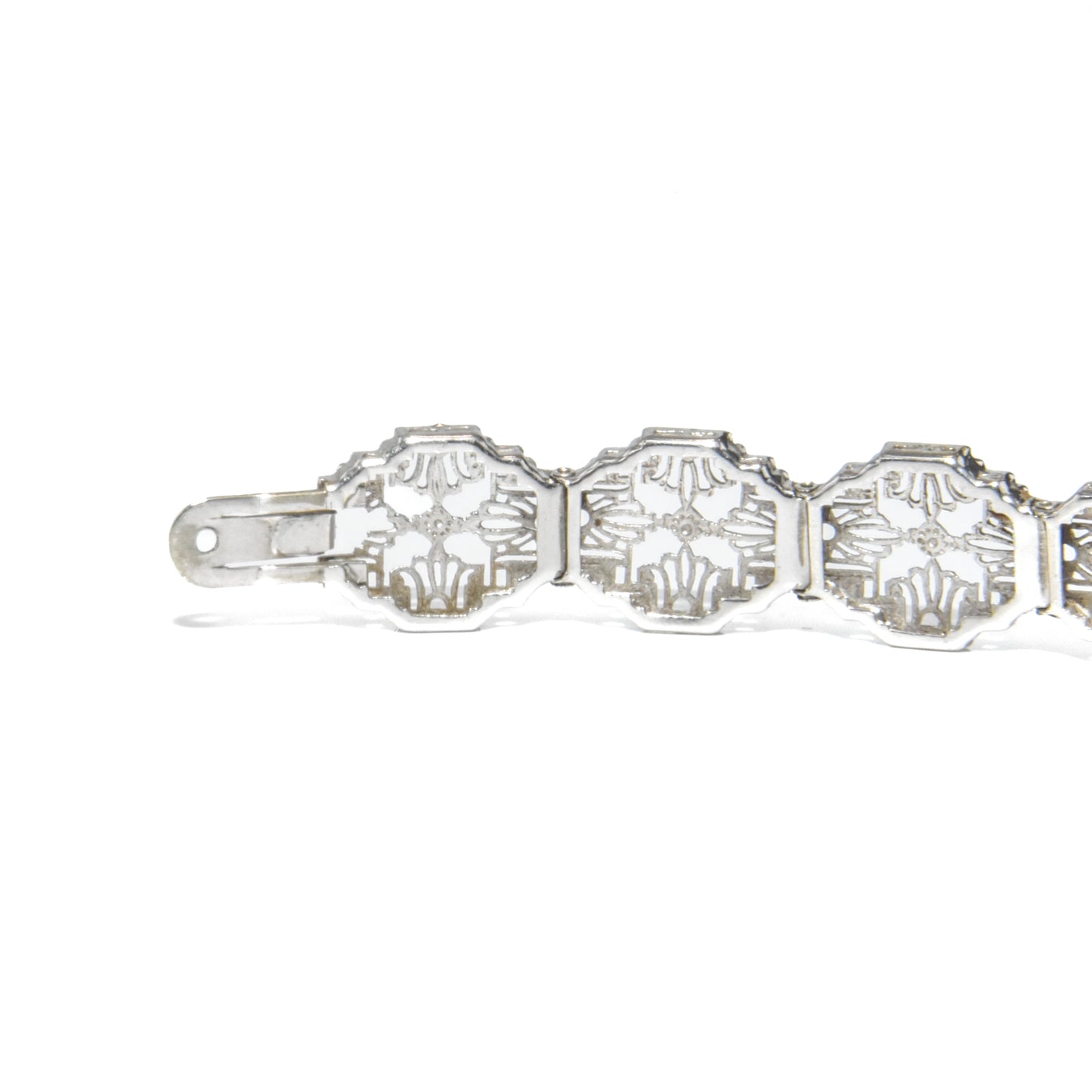 Antique Art Deco filigree bracelet Delicately crafted in 14K white gold with Sparkling diamond accents