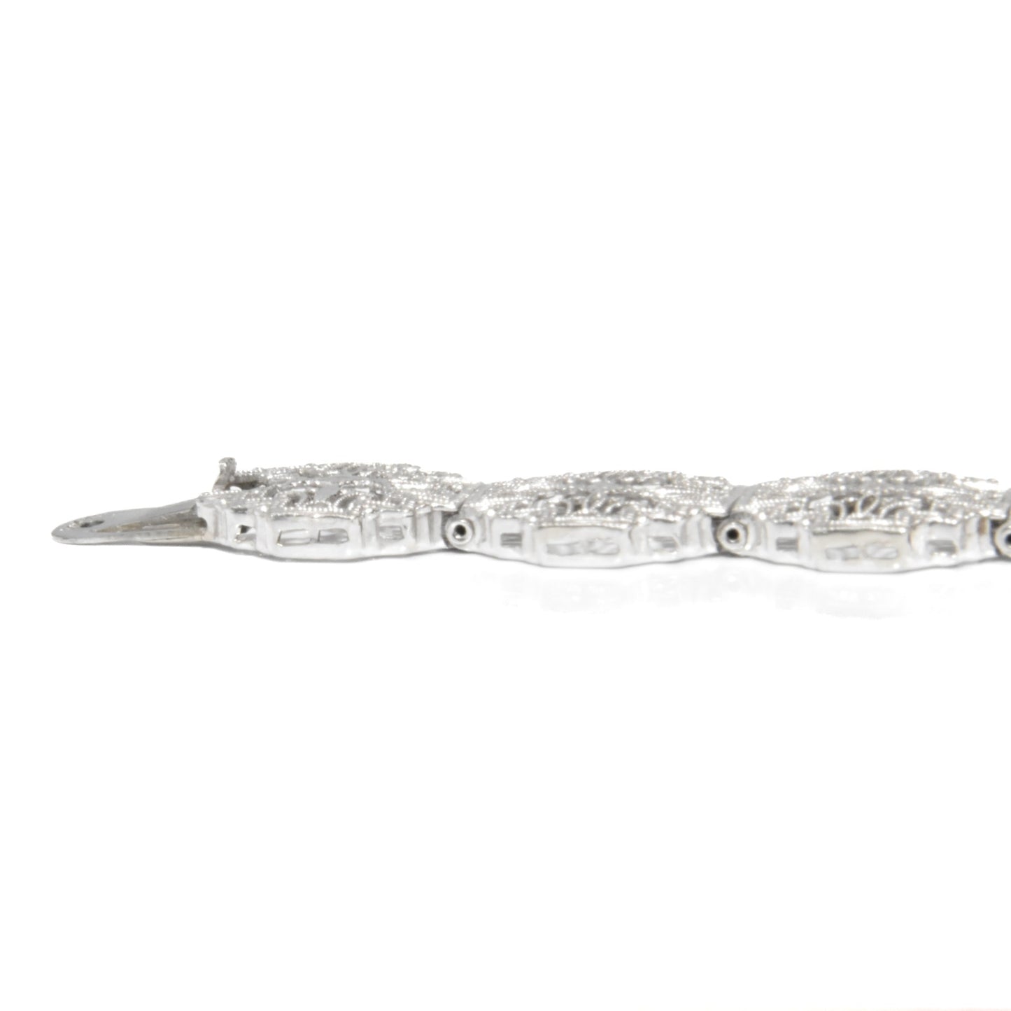 Antique Art Deco filigree bracelet Delicately crafted in 14K white gold with Sparkling diamond accents