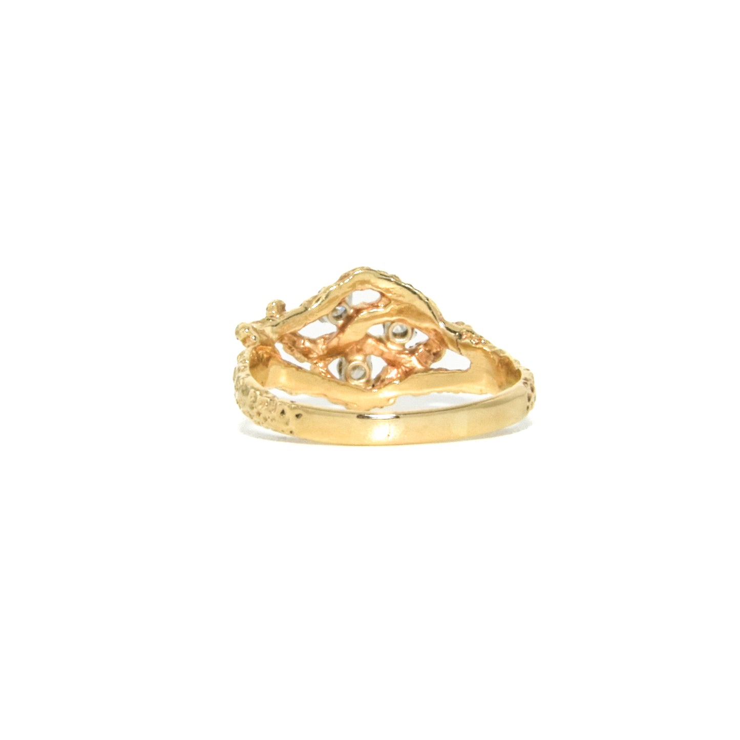 Vintage 14K Gold Brutalist Diamond Nugget-Style Ring