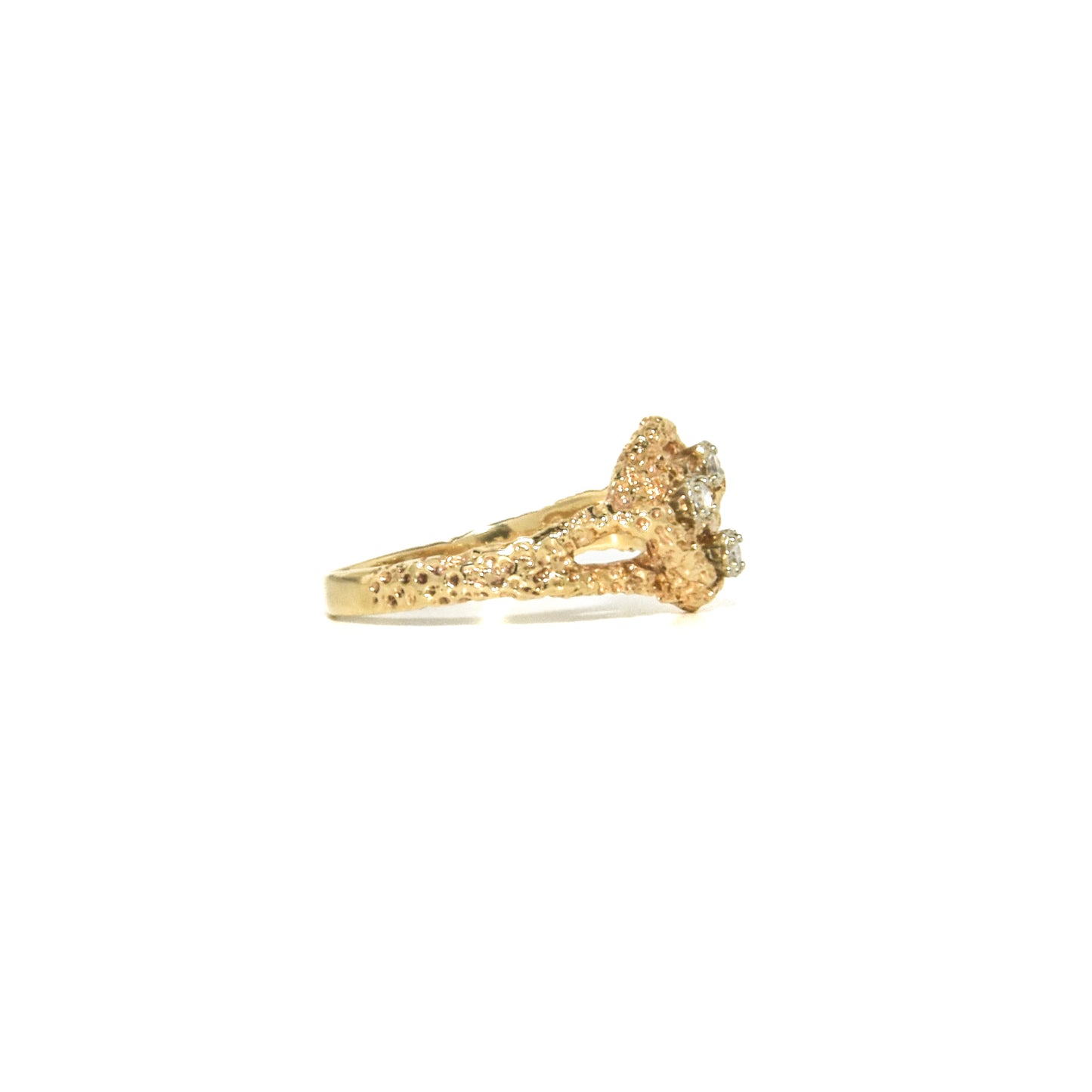 Vintage 14K Gold Brutalist Diamond Nugget-Style Ring
