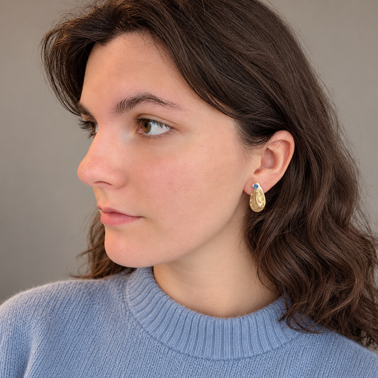 Late Art Deco / Early Retro 14K Gold Blue Sapphire Earrings – Circa 1930s