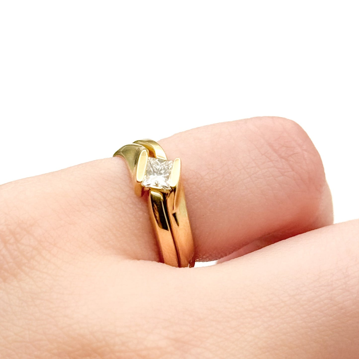 Vintage 14K Puzzle Wedding Diamond Ring Set