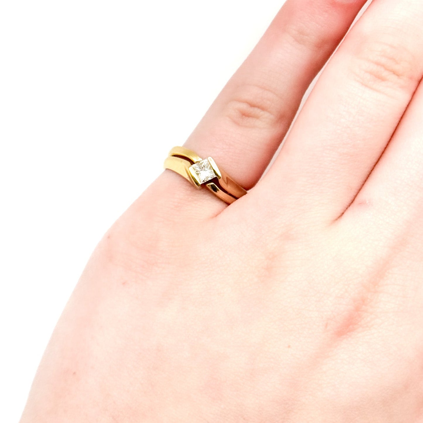 Vintage 14K Puzzle Wedding Diamond Ring Set