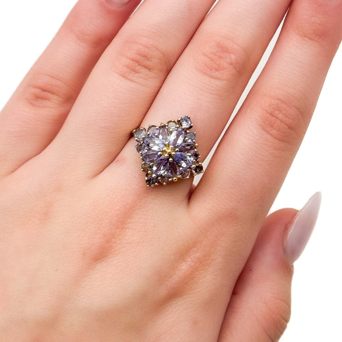 14k Gold Vintage Tanzanite Cluster Ring