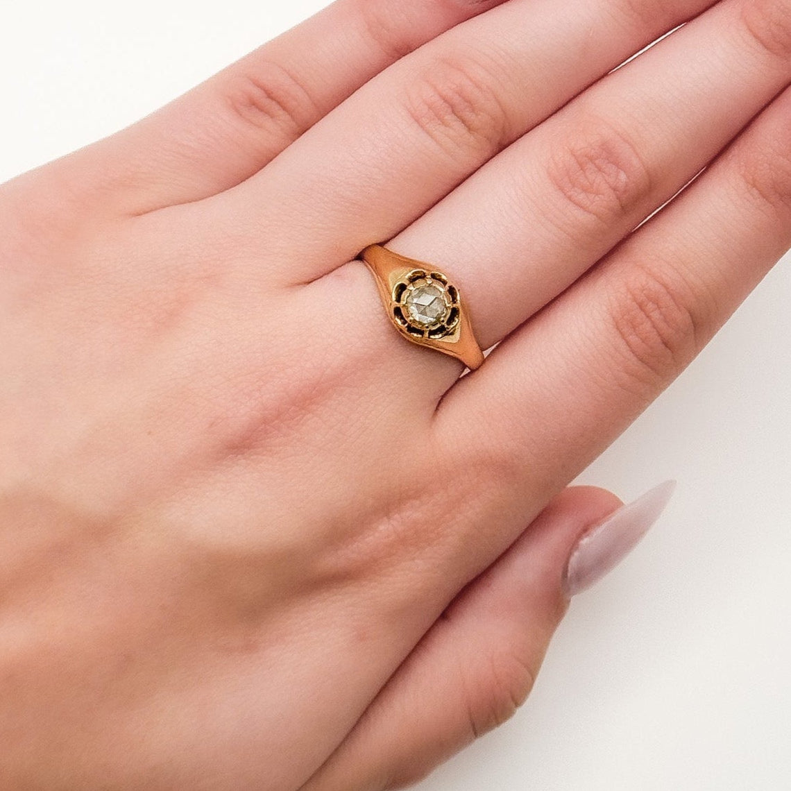 15K Gold Antique Rose Cut Diamond Solitaire Ring