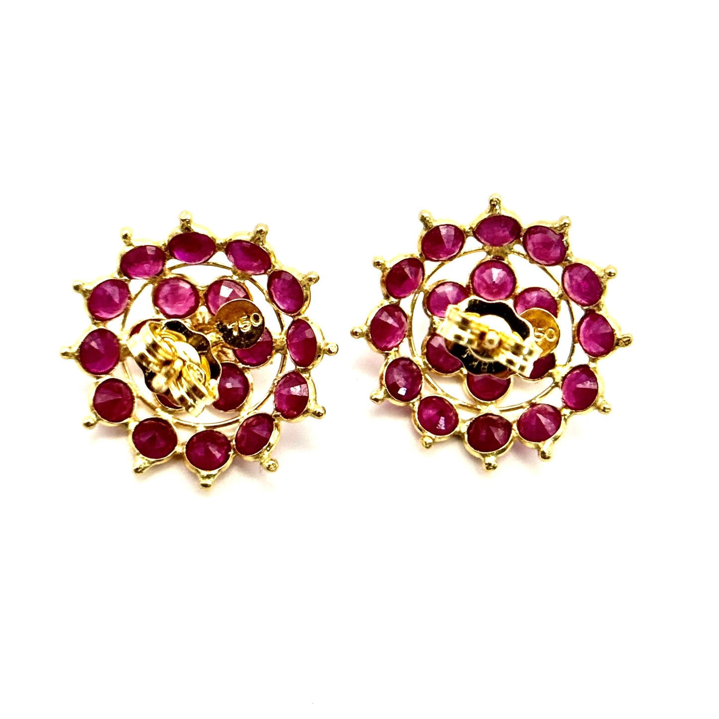 Vintage 18K Gold Ruby Cluster Earrings – Floral Studs