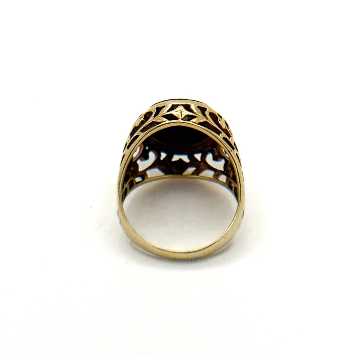 Antique 14K Black Stone Cameo Ring with Filigree