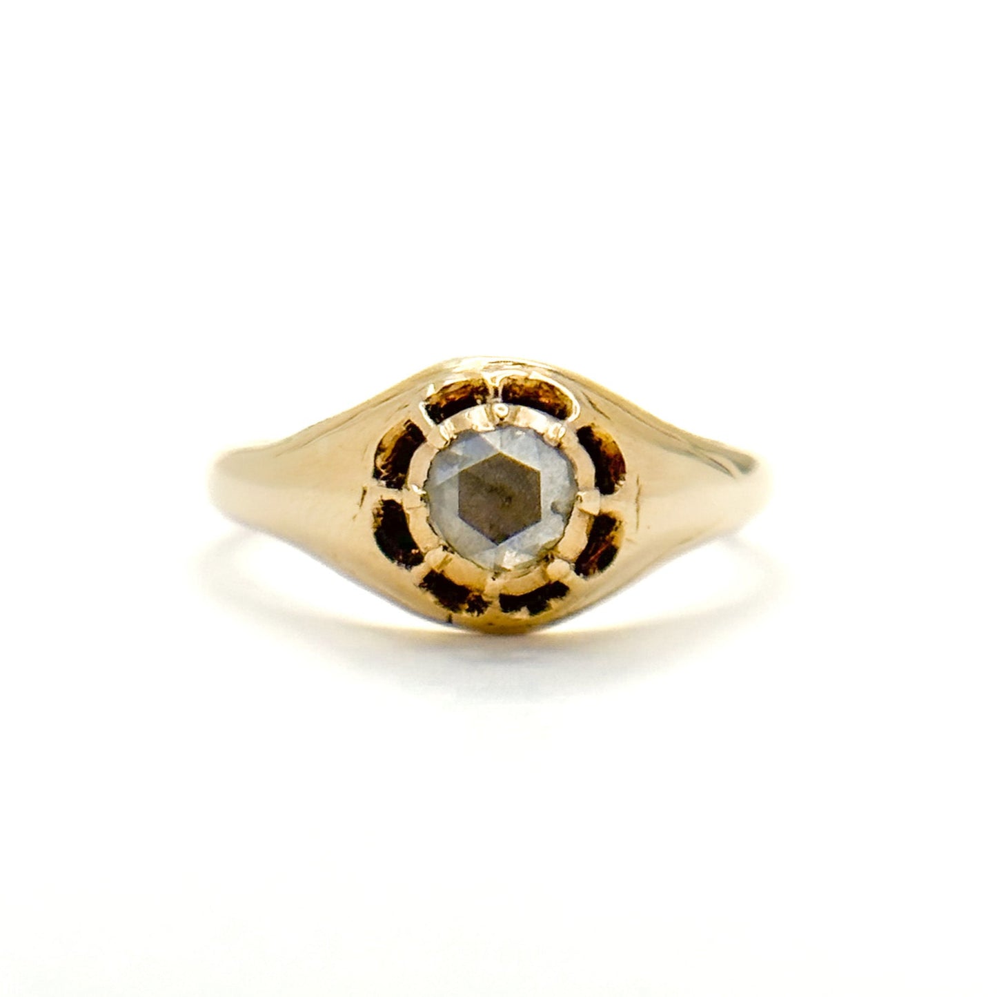 15K Gold Antique Rose Cut Diamond Solitaire Ring