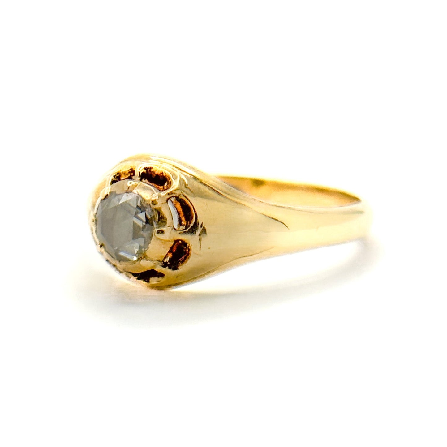 15K Gold Antique Rose Cut Diamond Solitaire Ring