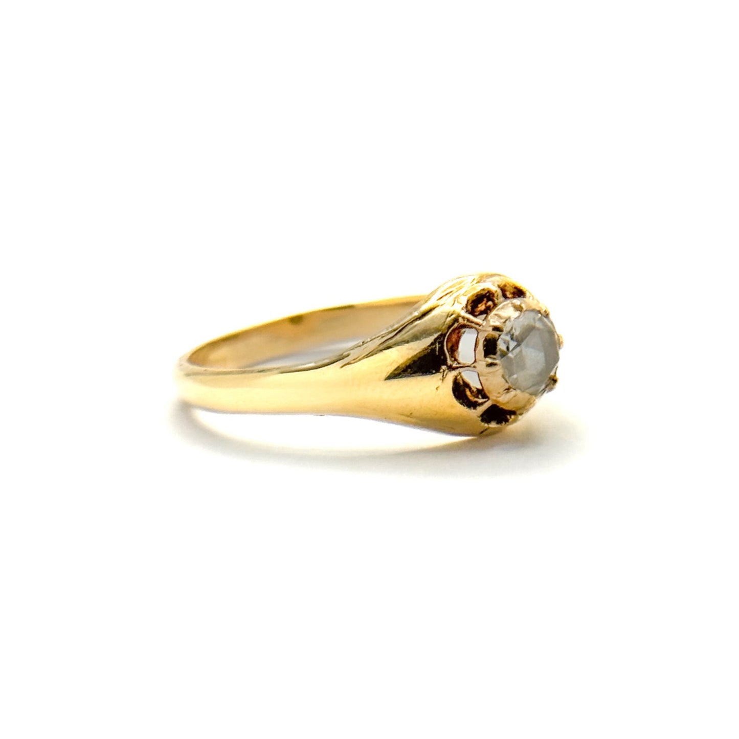 15K Gold Antique Rose Cut Diamond Solitaire Ring
