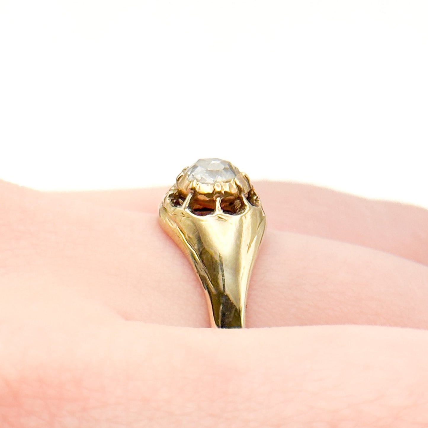 15K Gold Antique Rose Cut Diamond Solitaire Ring