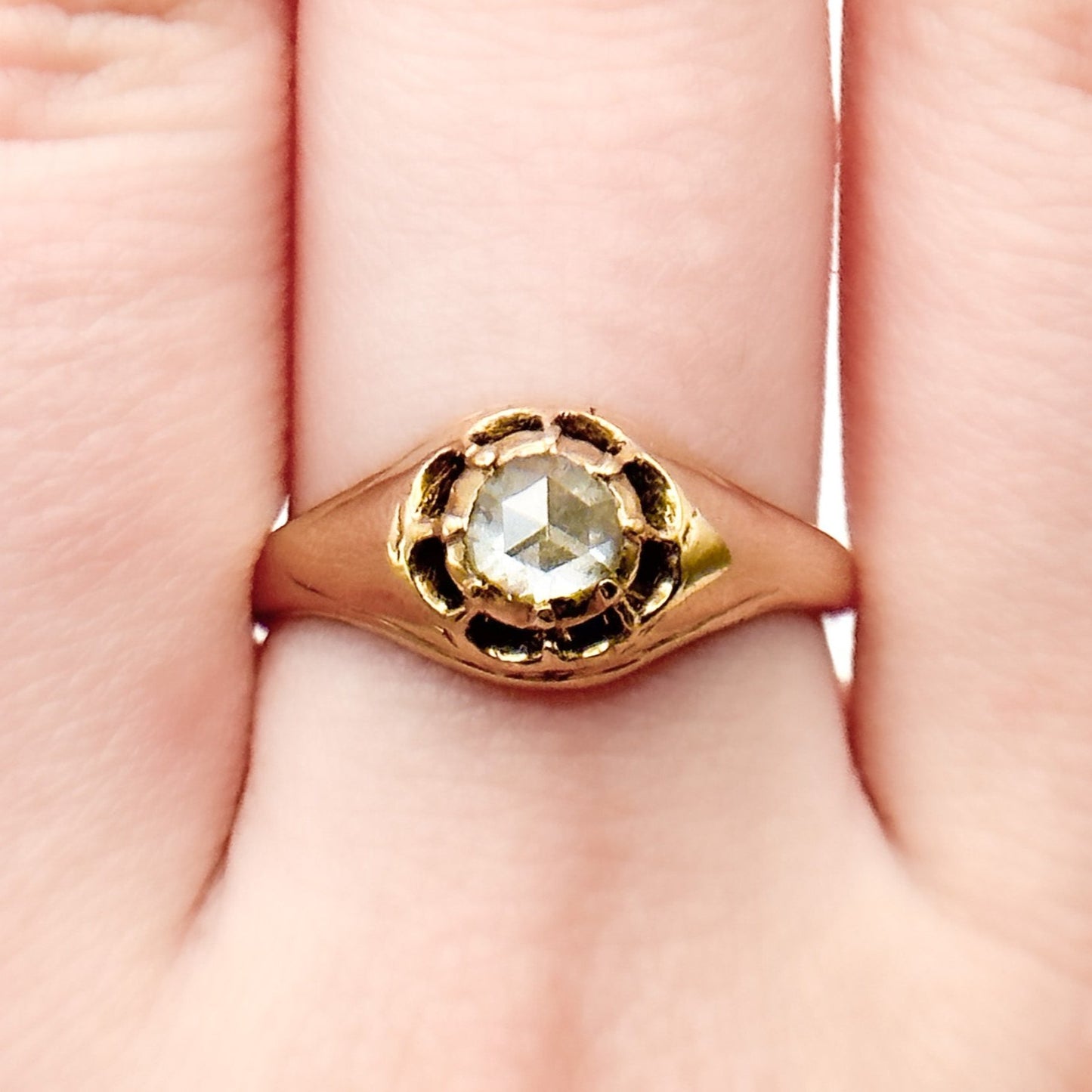 15K Gold Antique Rose Cut Diamond Solitaire Ring