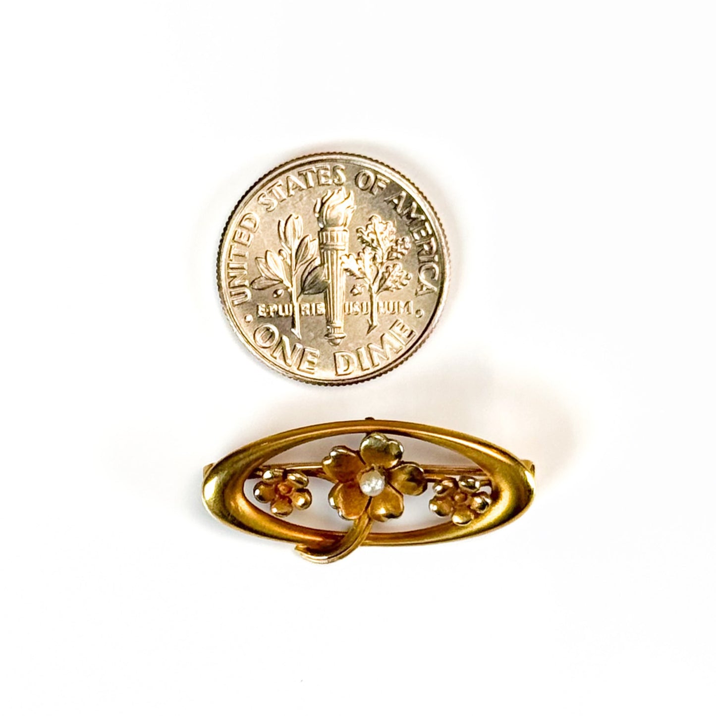 Antique Art Nouveau 10K Gold & Seed Pearl Floral Brooch