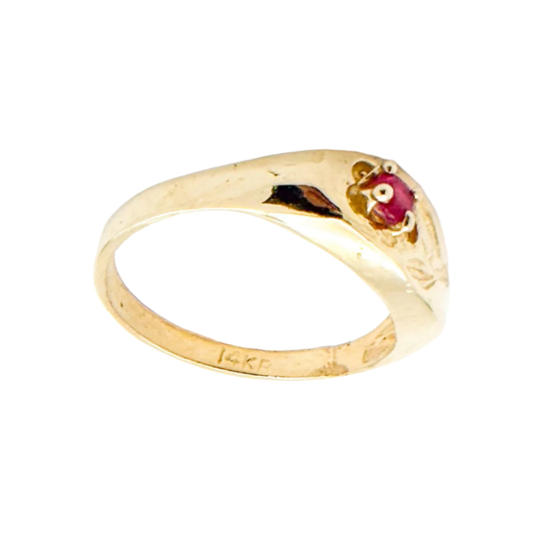 14k Gold Petite Floral Synthetic Ruby Ring