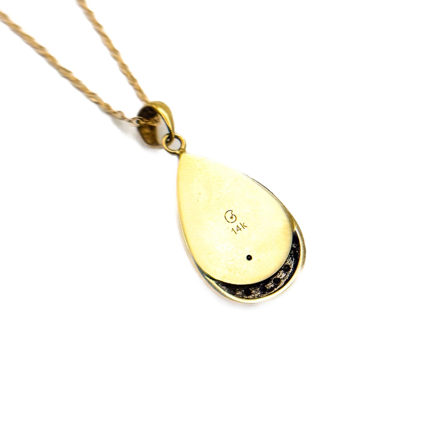 14K Gold Ammolite & Diamond Pendant Necklace with 18" Gold Chain