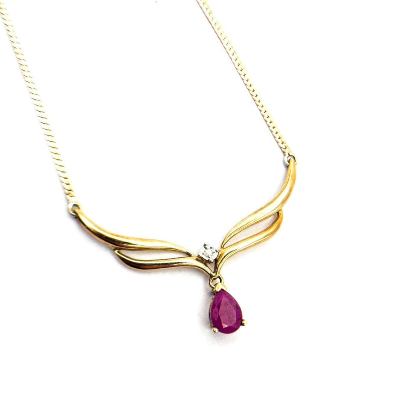 Vintage Ruby & Diamond Necklace 9K Gold
